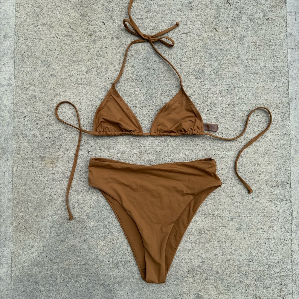 SKIMS Brown Triangle Bikini Set High-Cut Style
